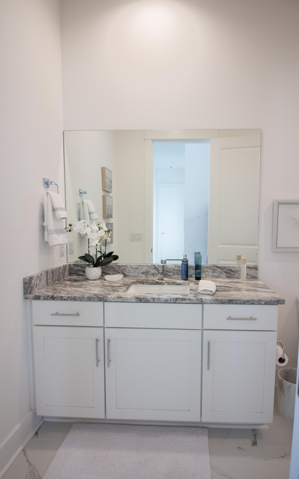141 Valdare Ln Inlet Beach Inlet Beach, FL 32461 - Photo 41 of 55 a bathroom with a granite countertop sink and a mirror