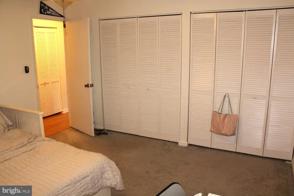 a bedroom with a bed and a shower