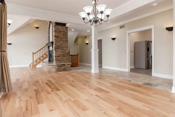 a view of a room with racks on the wall