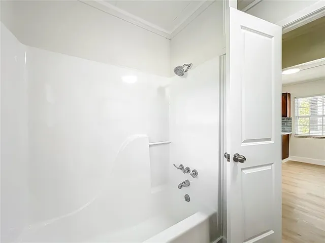 a bathroom with a bathtub