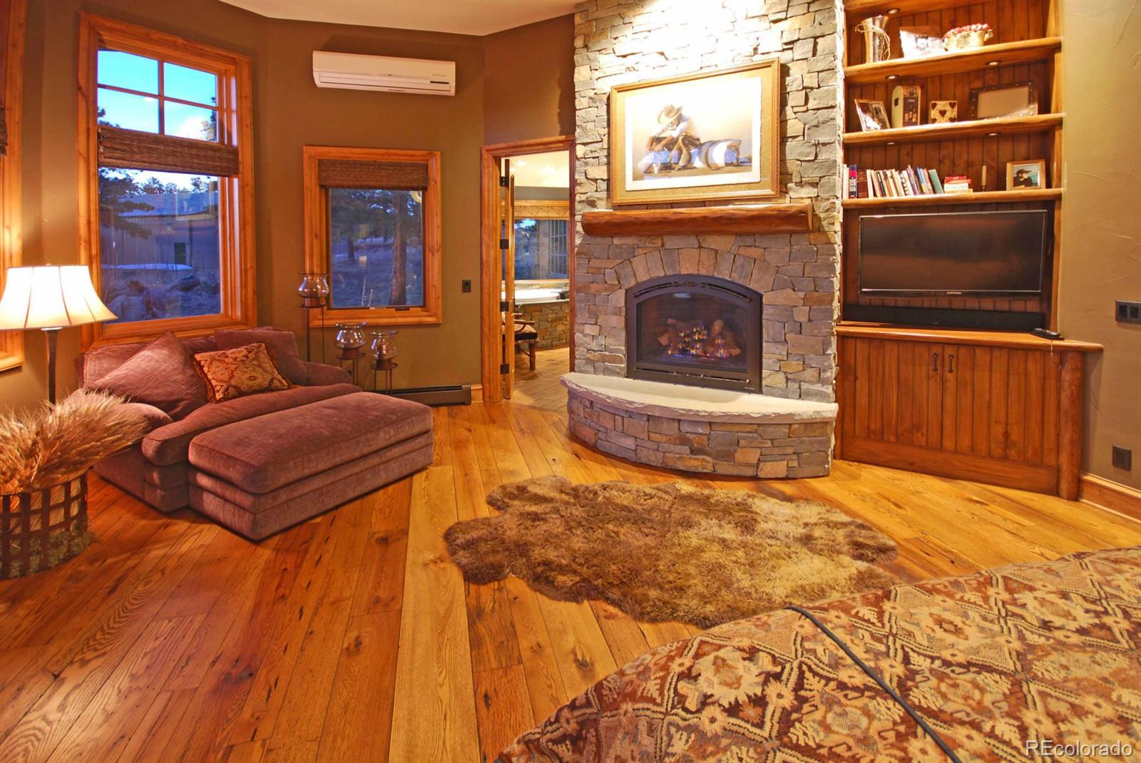 2127 Wieler Road Evergreen, CO 80439 - Photo 15 of 35 a living room with furniture a rug and a fireplace