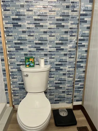a bathroom with a toilet and a shower
