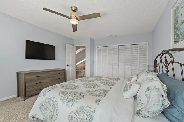 an aerial view of a building with outdoor space