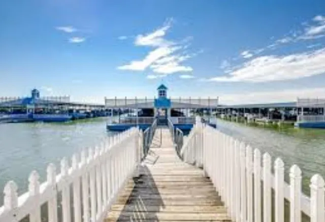 a view of a lake and city
