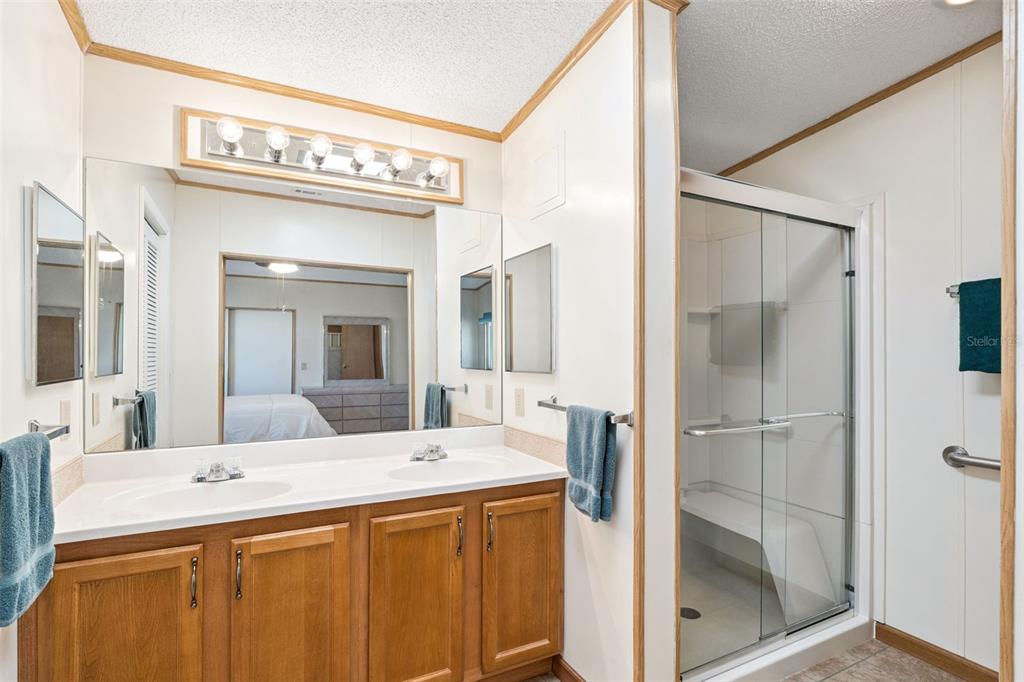 3122 Myakka River Road Tavares, FL 32778 - Photo 23 of 44 a bathroom with a sink a mirror and a shower
