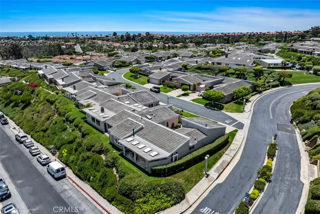 an aerial view of a residential houses with city view