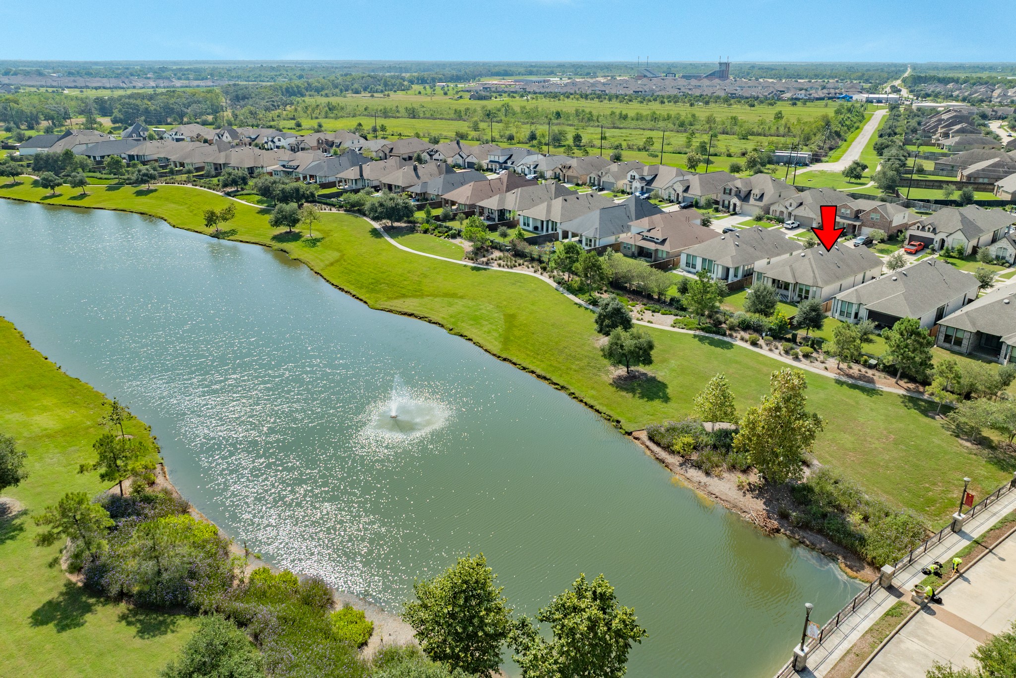 4015 Shackleton Court Iowa Colony, TX 77583 - Photo 39 of 50 Aerial view showcasing the private, stocked lake perfect for fishing just steps from your new home.