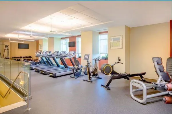 a view of a room with gym equipment