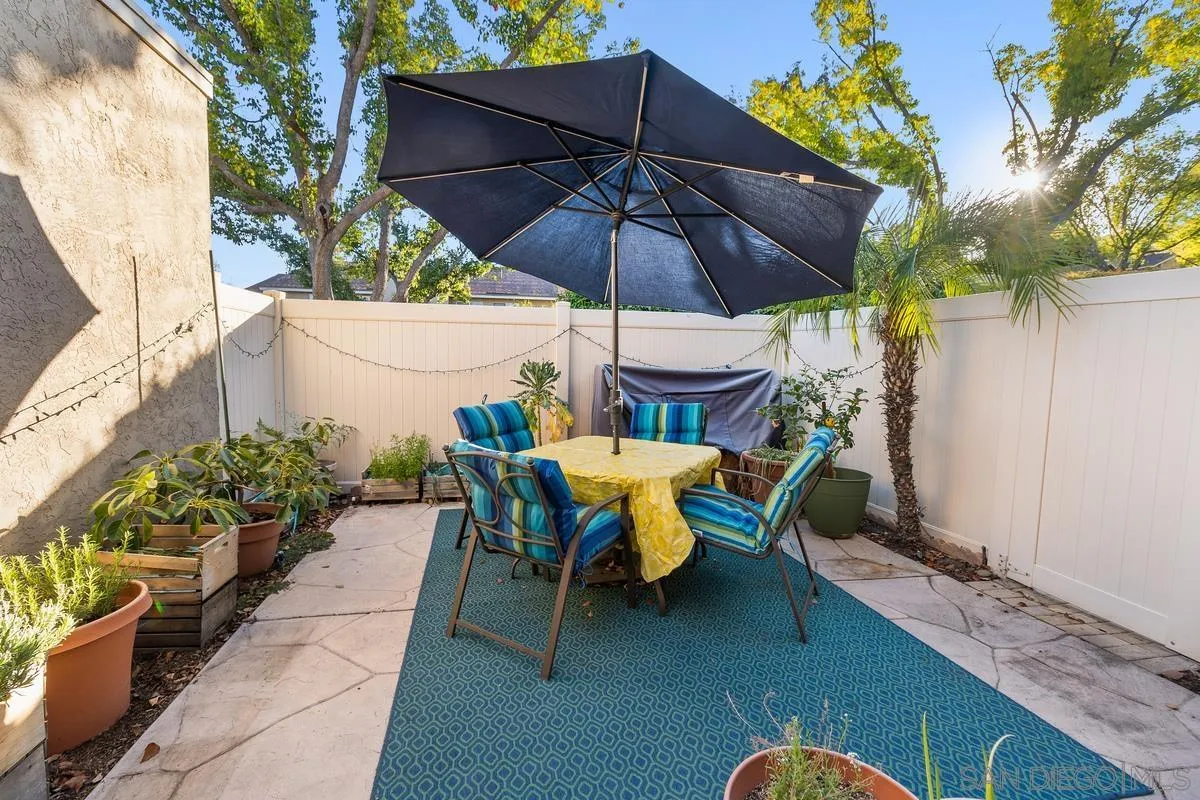 13350 Birch Tree Lane Poway, CA 92064 - Photo 27 of 43 a view of a patio with table and chairs under an umbrella