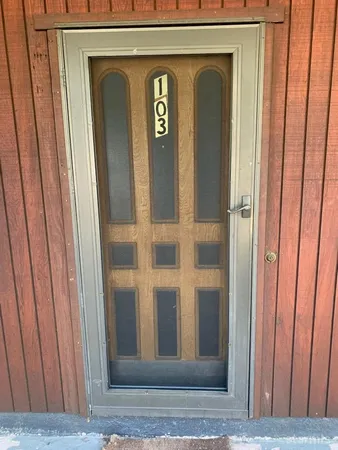 a view of a wooden door