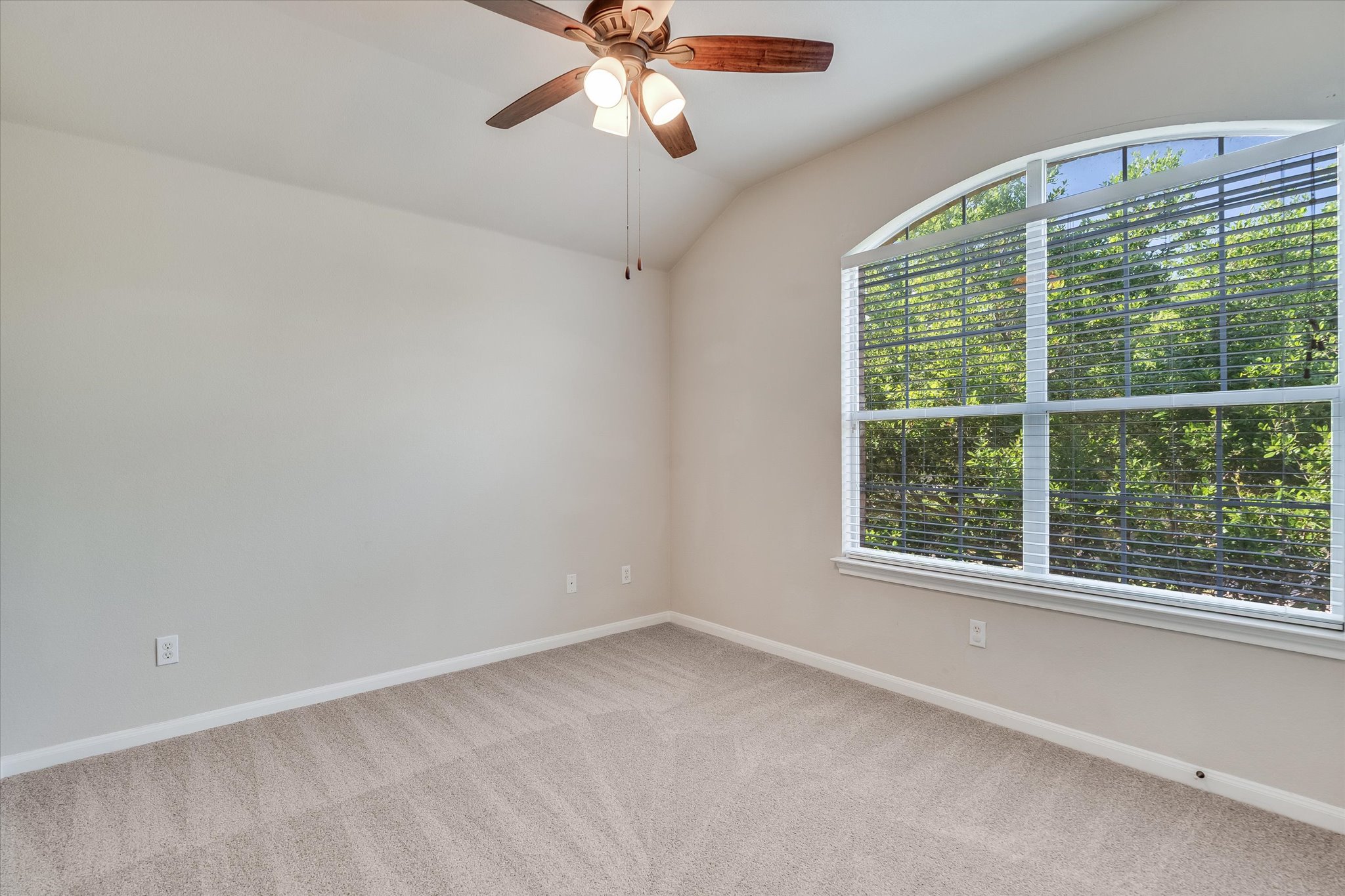 4029 Lake Edge Way Pflugerville, TX 78660 - Photo 16 of 35 Unfurnished room with light colored carpet, ceiling fan, and lofted ceiling