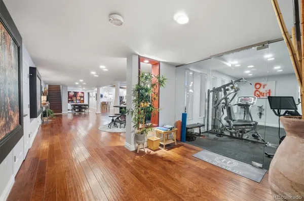 a view of a room with gym equipment