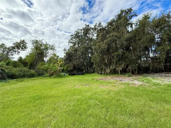 a view of field with trees in the background
