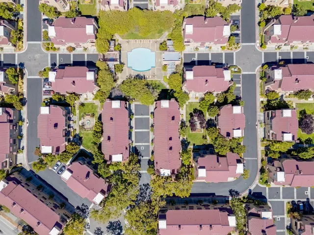 an aerial view of an outdoor space