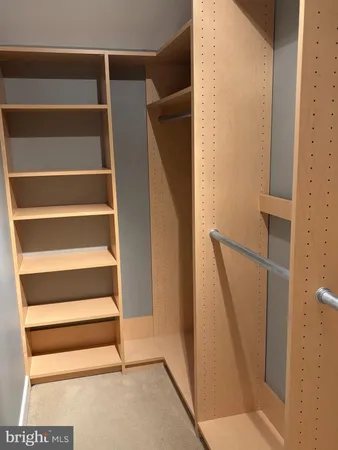 a view of walk in closet with empty racks