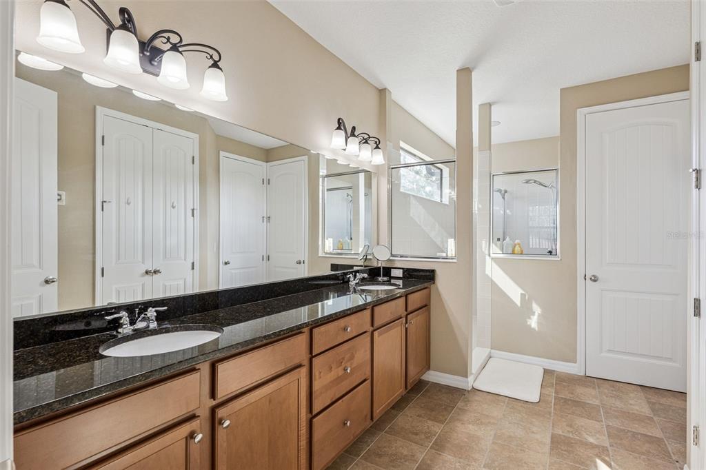 13232 Longacre Drive Windermere, FL 34786 - Photo 17 of 28 a bathroom with a granite countertop sink and a mirror