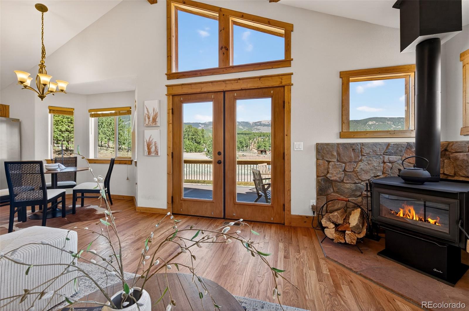 1328 Clark Road Bailey, CO 80421 - Photo 8 of 48 a view of a livingroom with furniture and a fireplace