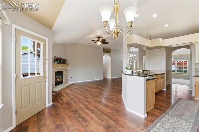 a view interior of a house and chandelier
