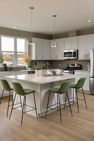 a kitchen with stainless steel appliances kitchen island granite countertop a stove a sink and a microwave