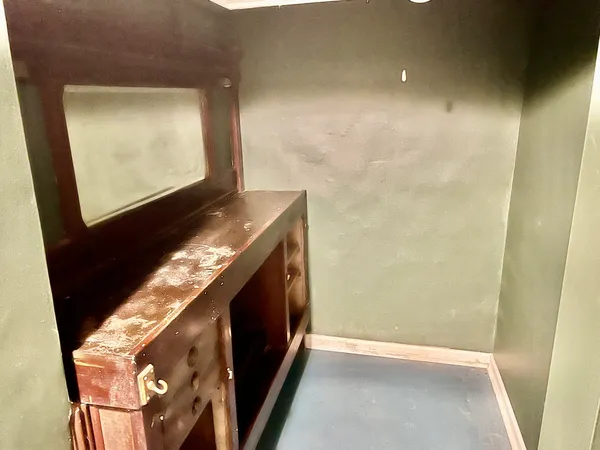a bathroom with a mirror