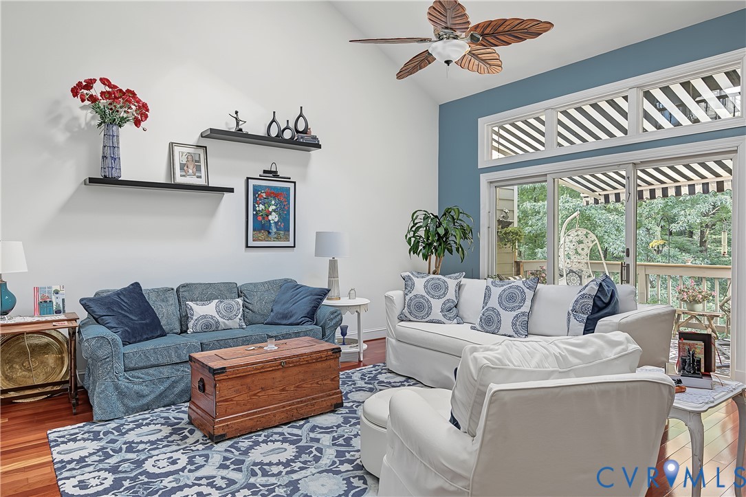 3131 Stony Point Road, Unit B Richmond, VA 23235 - Photo 17 of 65 Vaulted ceiling with an overhead fan, hardwood flo