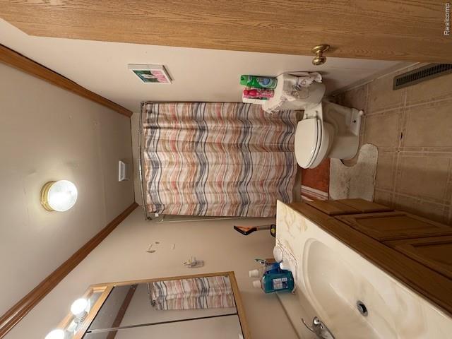7813 Rookway Road Birch Run, MI 48415 - Photo 38 of 62 Full bath with vanity, crown molding, and a shower with shower curtain