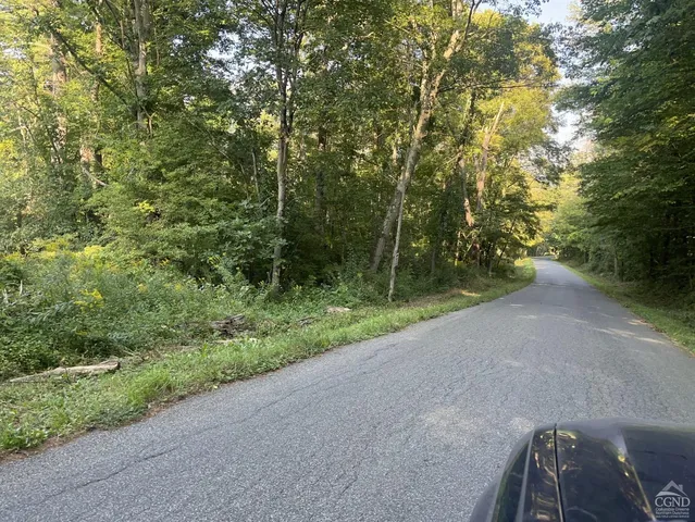 a view of a road with a trees