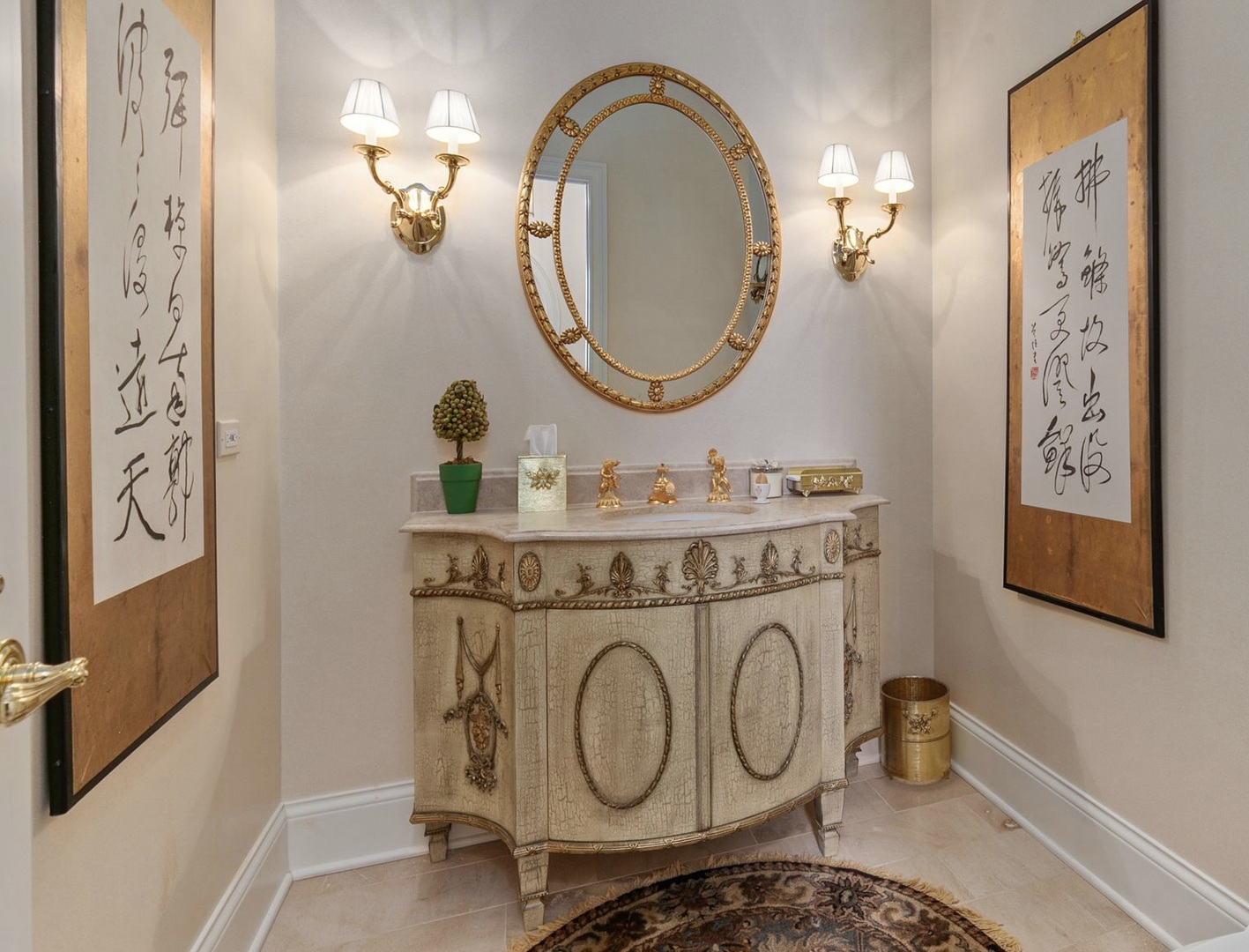 1271 North Green Bay Road Lake Forest, IL 60045 - Photo 23 of 57 a bathroom with a granite countertop toilet a mirror and a sink