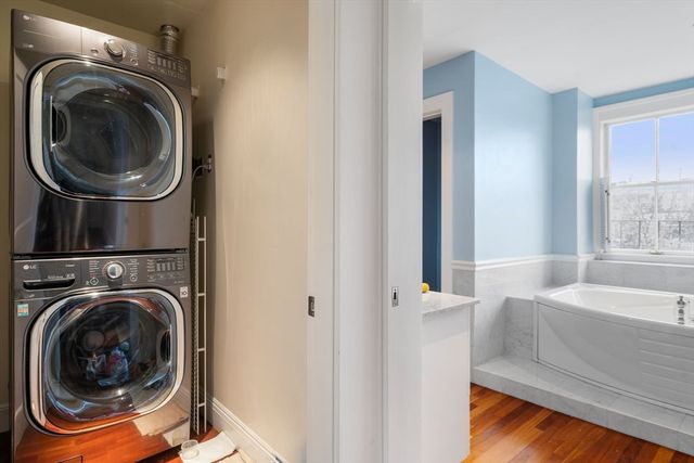 a utility room with dryer and washer