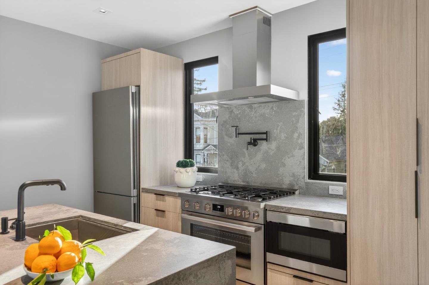 585 Riverside Drive Napa, CA 94559 - Photo 29 of 36 a kitchen with stainless steel appliances granite countertop a stove and a refrigerator
