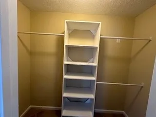 a view of walk in closet with empty racks