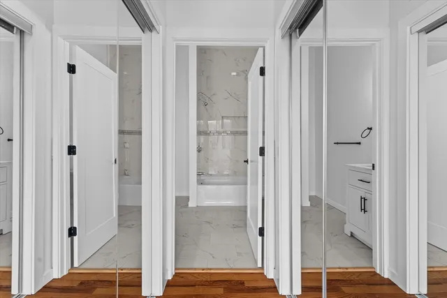 a close view of a bathtub in a bathroom