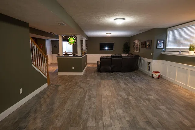 a kitchen with lots of counter top space