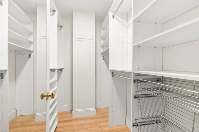a view of walk in closet with empty racks