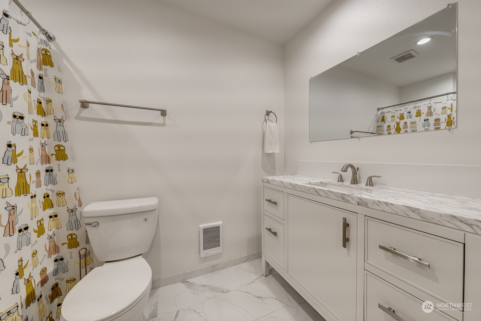 12325 Old Snohomish Monroe Road Snohomish, WA 98290 - Photo 36 of 40 a bathroom with a granite countertop toilet sink and mirror