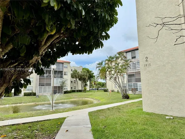 a garden with a fountain
