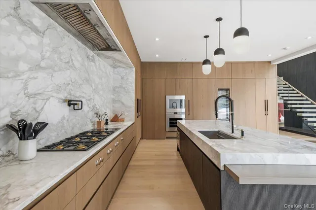 a kitchen with lots of counter top space