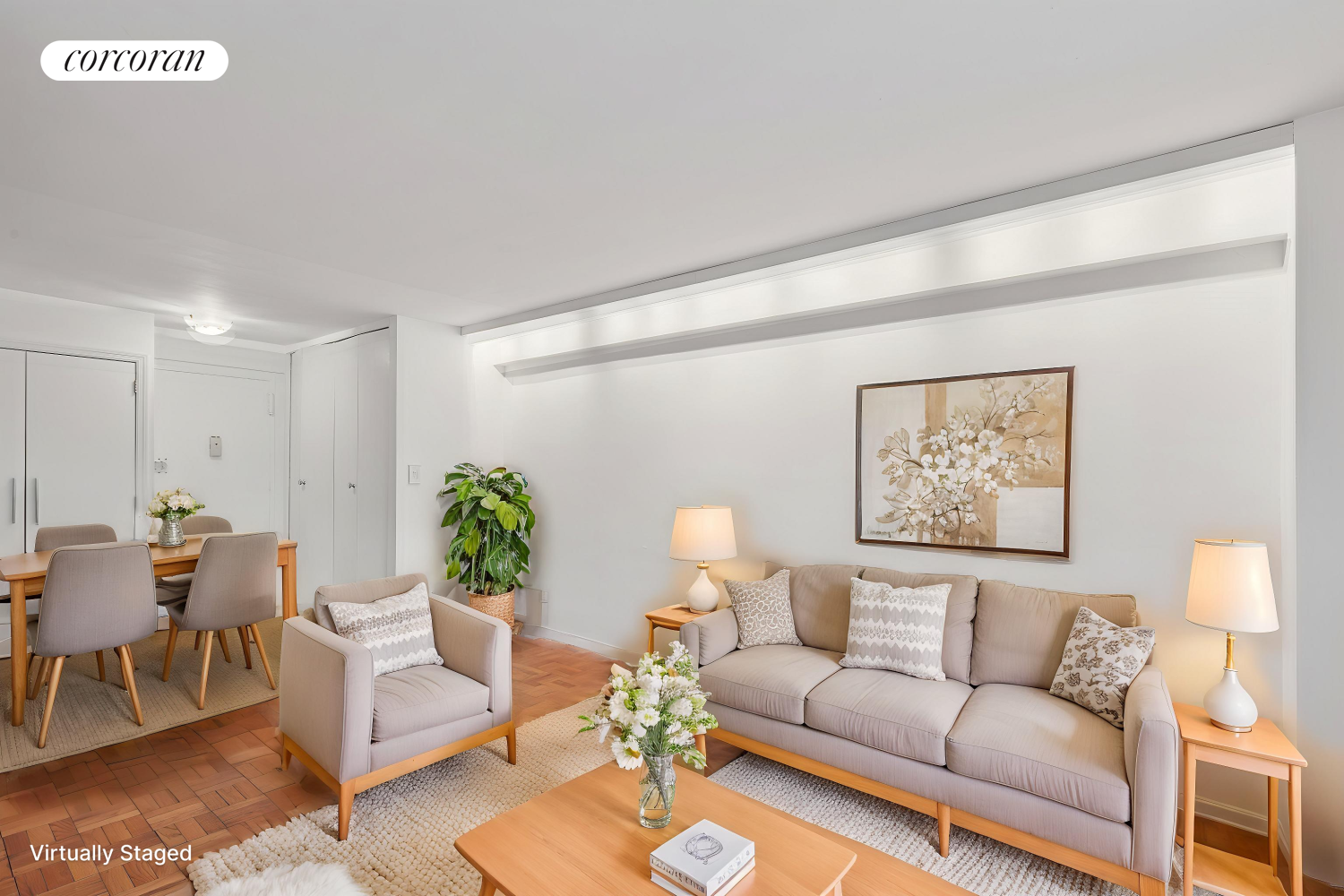 a living room with furniture and a rug