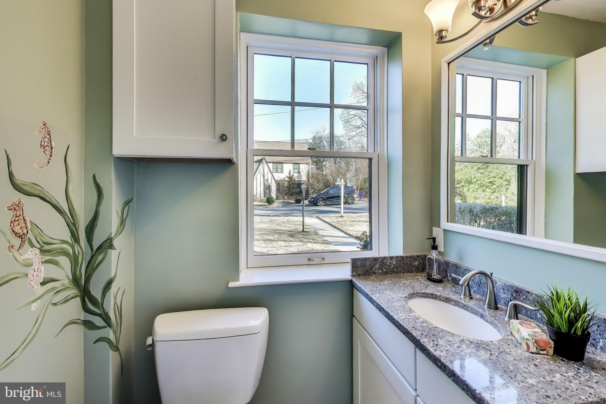 9214 Kingsbury Drive Silver Spring, MD 20910 - Photo 19 of 67 a bathroom with a granite countertop sink a toilet and a window