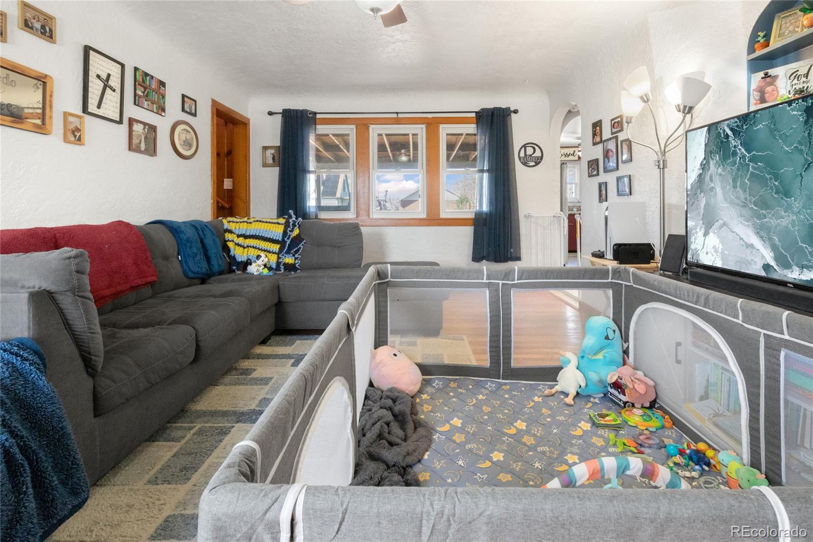 229 4th Street Fort Lupton, CO 80621 - Photo 8 of 25 a living room with furniture and a flat screen tv