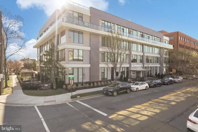 a front view of a building with street view