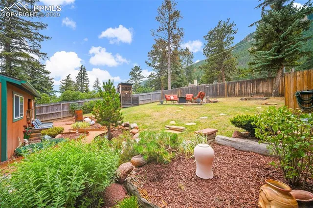 a view of a backyard with swimming pool