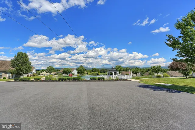 a view of a lake with houses in the background