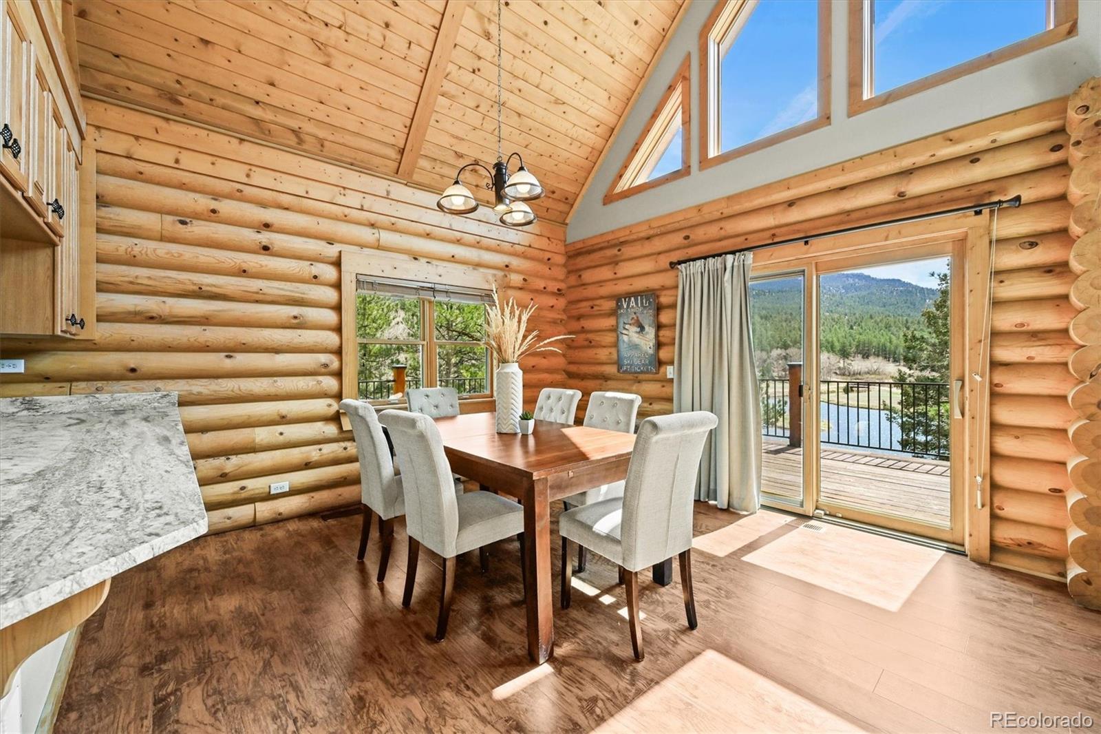 9868 South Overlook Road Sedalia, CO 80135 - Photo 23 of 50 a view of a patio with a table and chairs and wooden floor