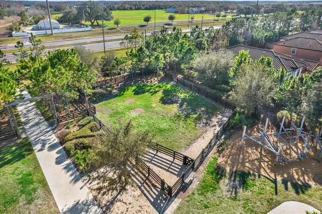 a view of a swimming pool with a yard