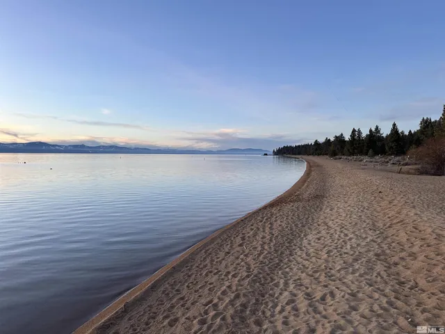 a view of lake and sunset
