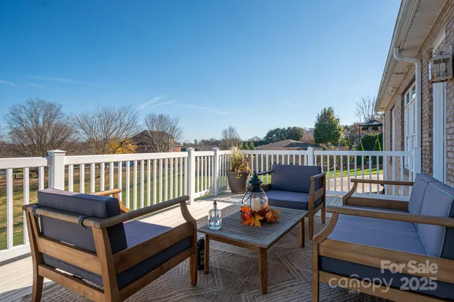 a balcony with furniture and a potted plant