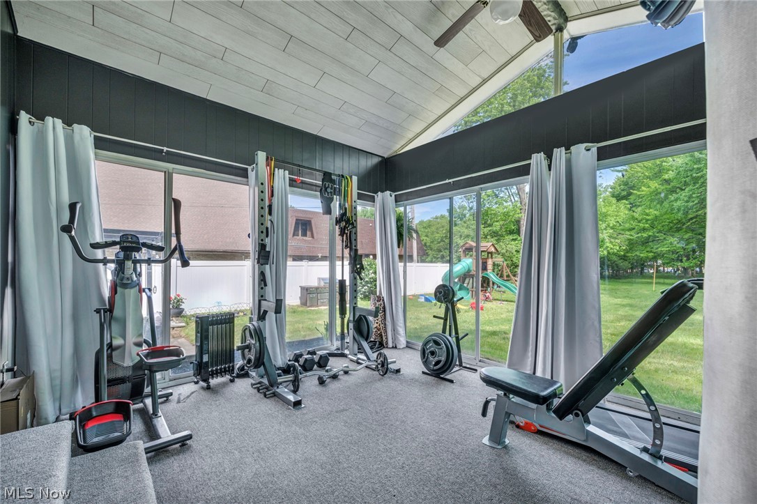 12956 Huffman Road Parma, OH 44130 - Photo 14 of 49 Workout area featuring ceiling fan and lofted ceiling