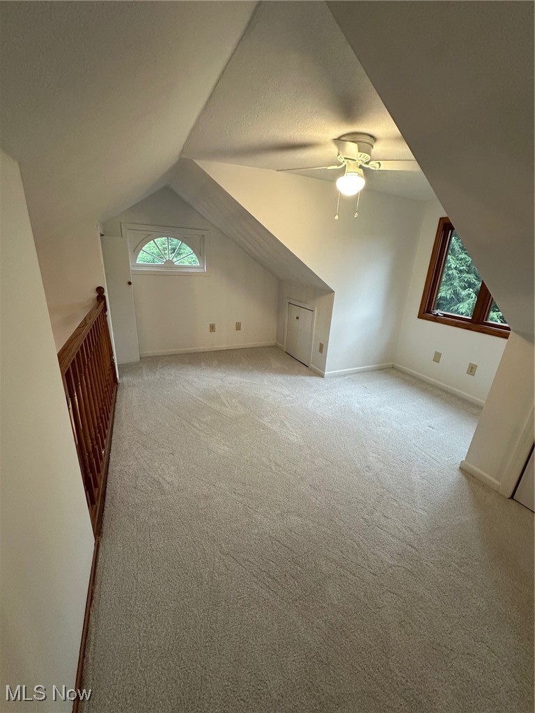 1224 Ridge Road Salem, OH 44460 - Photo 31 of 48 Additional living space with light carpet, vaulted ceiling, and ceiling fan