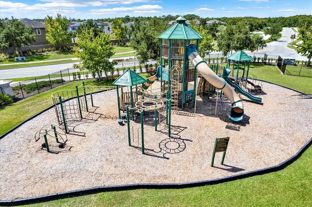 an outdoor space with furniture